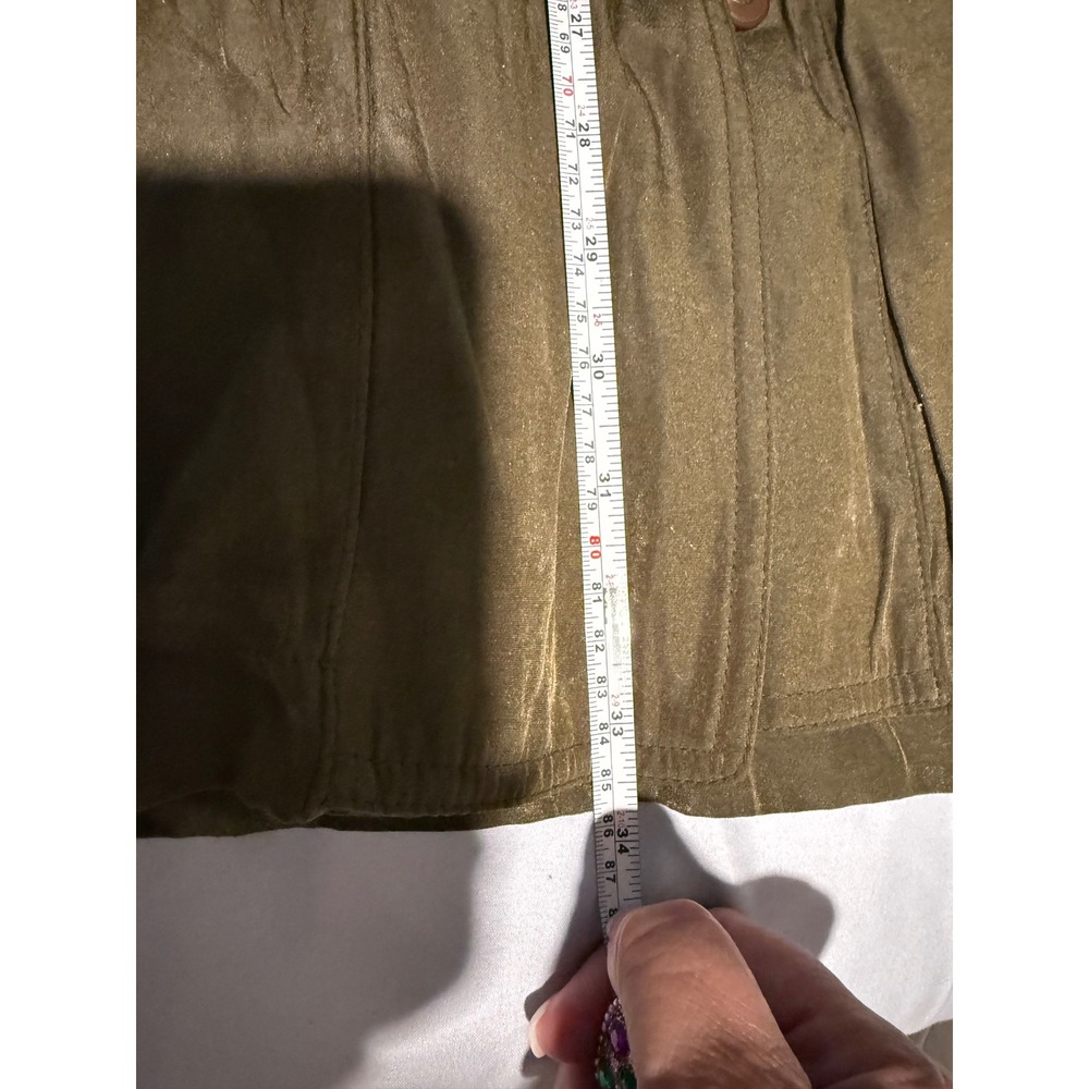 Gallery Vintage Olive Green Iridescent Trench Coat Jacket Womens Medium Zip Up - Picture 10 of 11